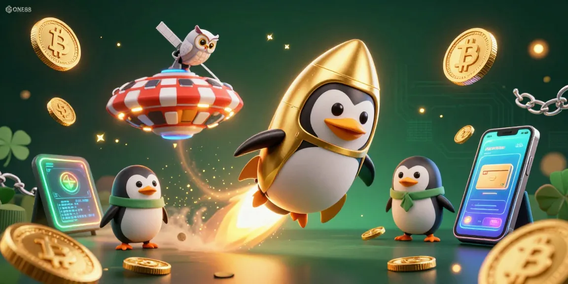 Experience ONE88 with a rocket-powered penguin leading a cosmic adventure through a vibrant casino universe.