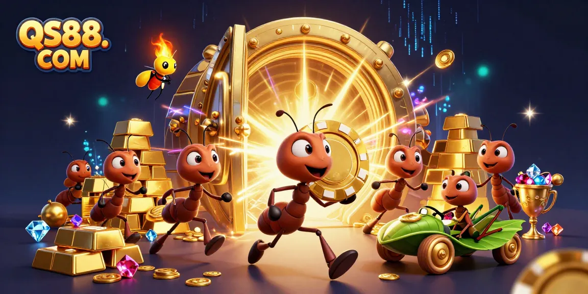 Enjoy the thrill of winning at QS88. COM with a team of cartoon ants stealing a giant poker chip!