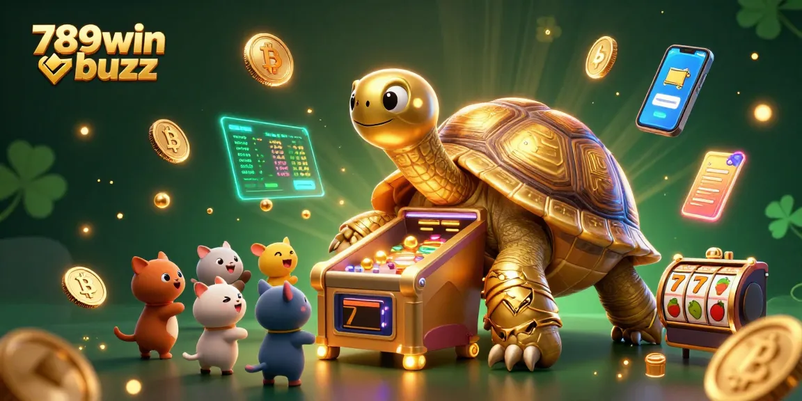 Experience thrilling gaming at 789win buzz with a vibrant 3D illustration of a golden tortoise pinball machine