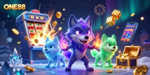 Experience thrilling jackpots at ONE88 with enchanting characters and vibrant casino elements.
