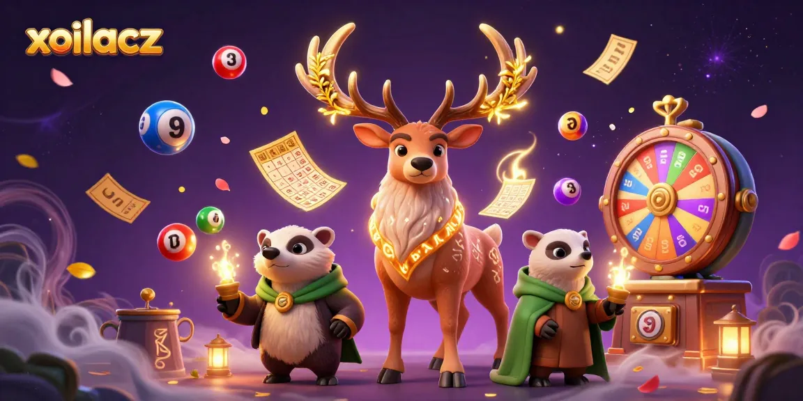 Experience the excitement of xoilacz with vibrant lottery elements, a druid, and a badger in a dynamic casino scene.